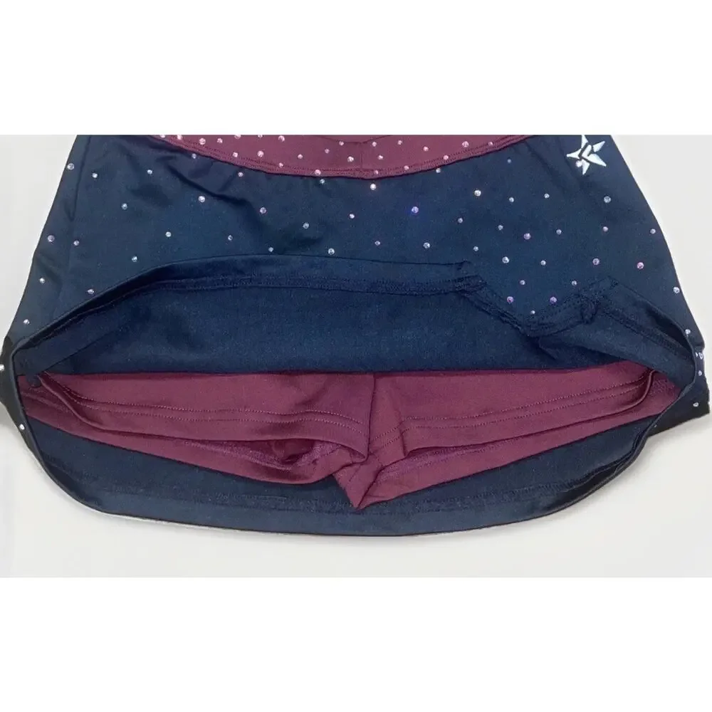 Rebel Athletic Rhinestone Youth Large Cheer Skirt Skort Size YL Burgundy Black
